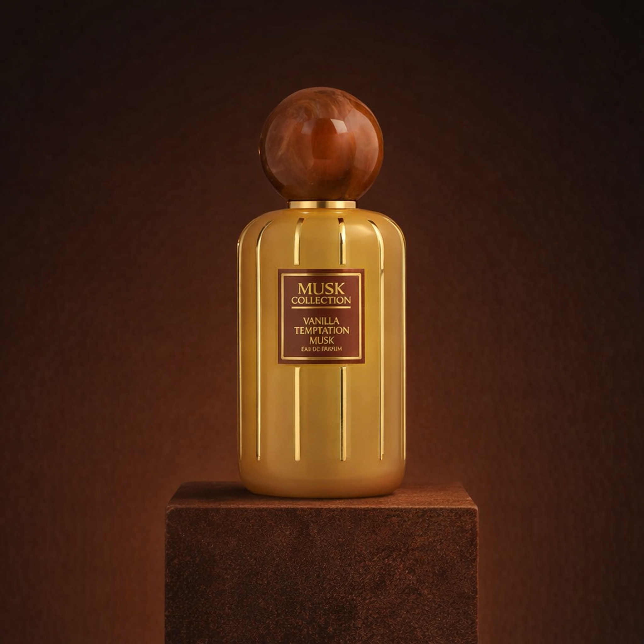 Flavia Musk Collection Vanilla Temptation Musk EDP upright pedestal gallery showcase