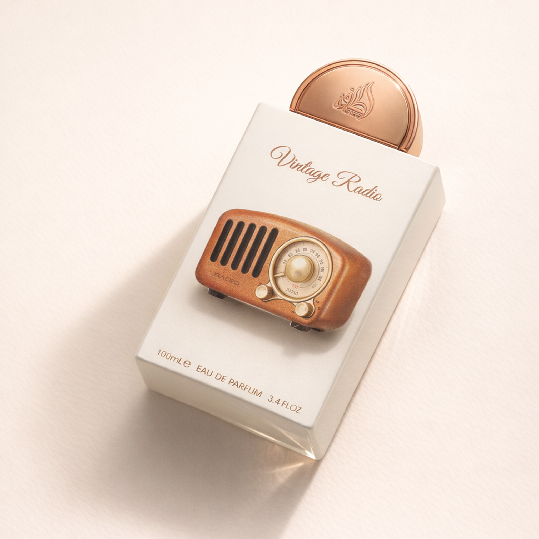 Lattafa Pride Vintage Radio EDP angled still-life gallery showcase
