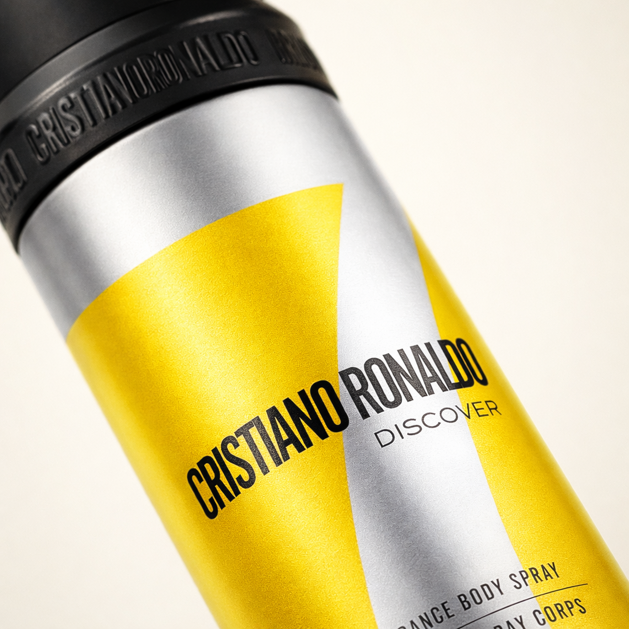 Cristiano Ronaldo Discover Body Spray macro label detail gallery showcase