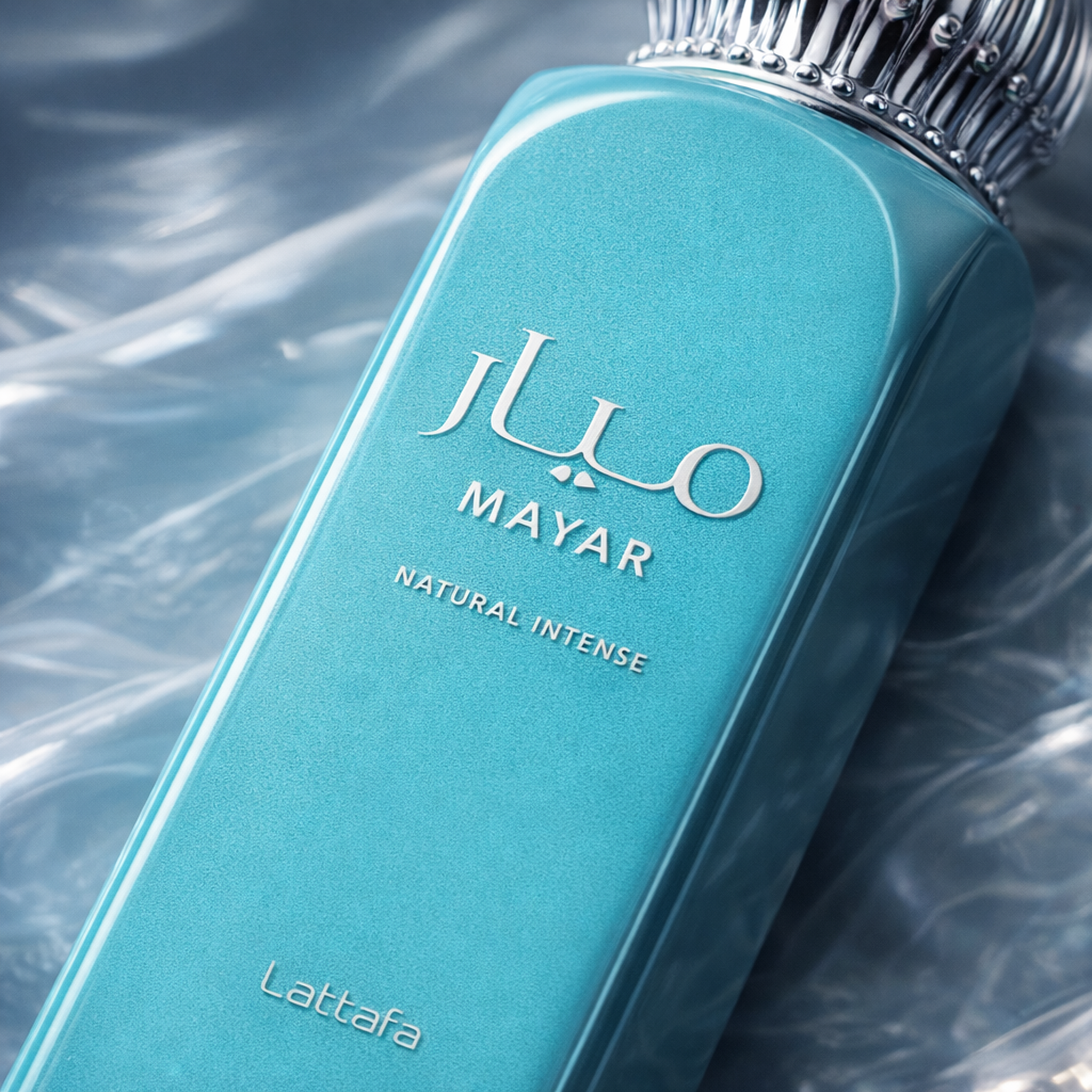 Lattafa Mayar Natural Intense All Over Body Spray macro label detail gallery showcase