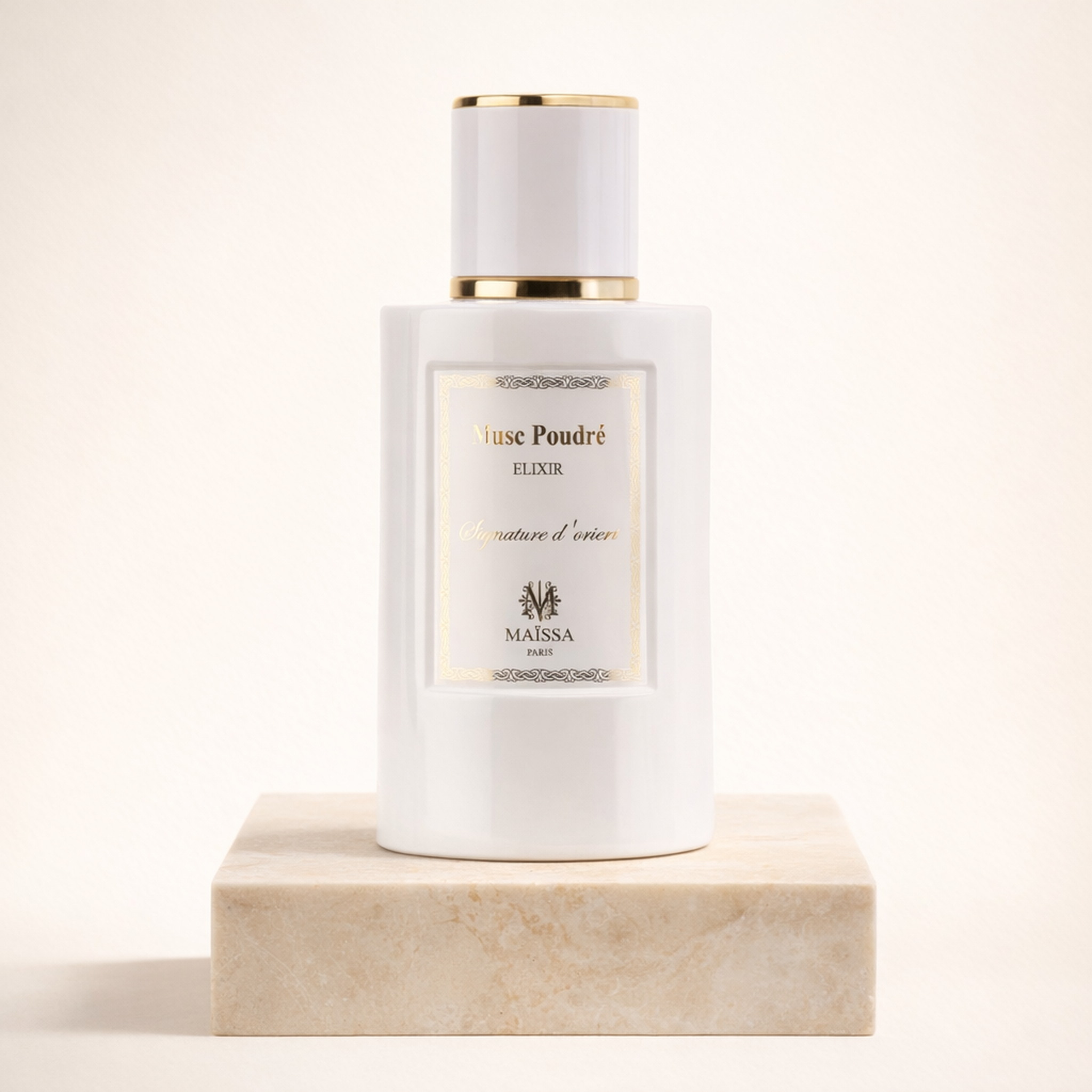 Maissa Musc Poudre Elixir EDP upright pedestal gallery showcase
