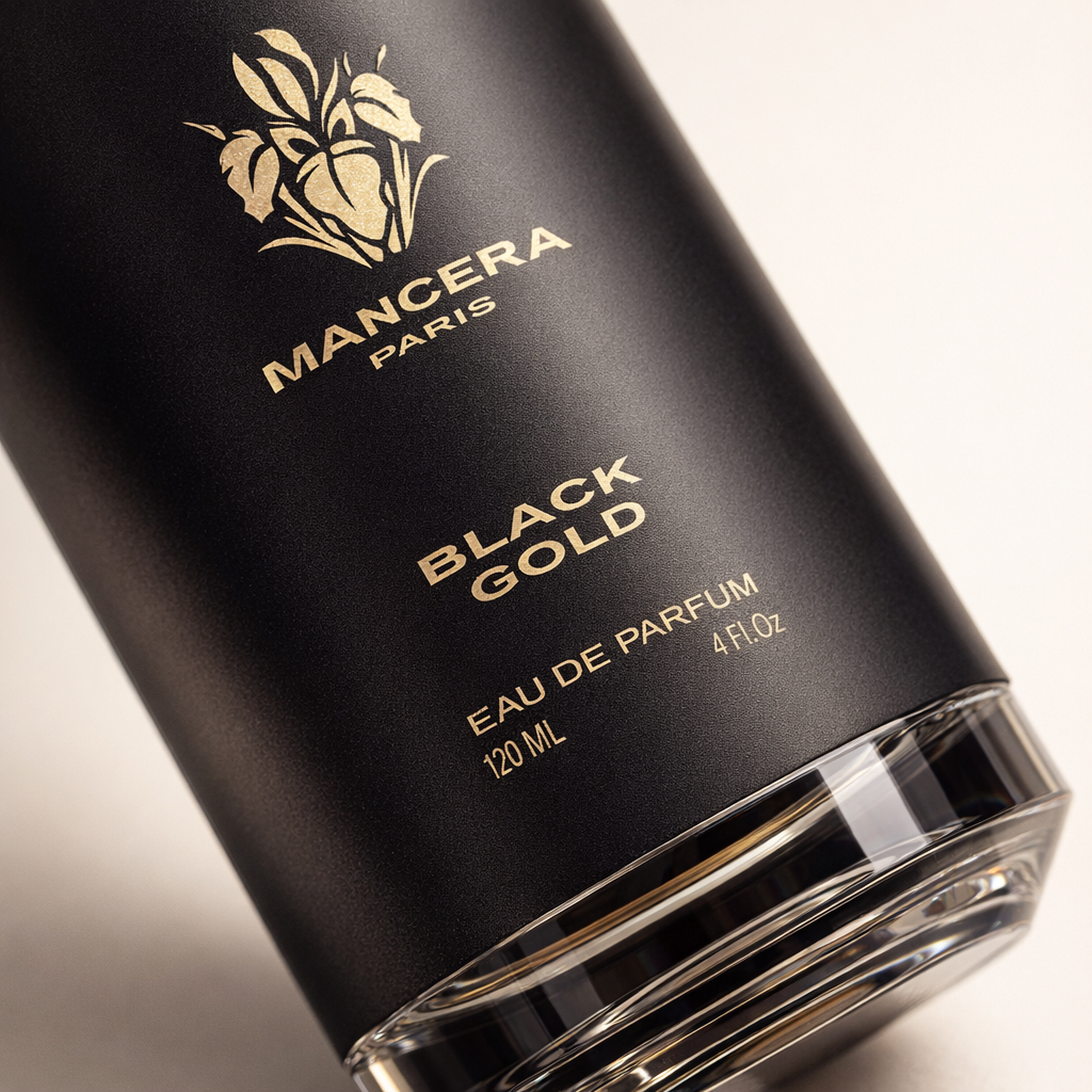 Mancera Black Gold EDP for Men macro label detail gallery showcase