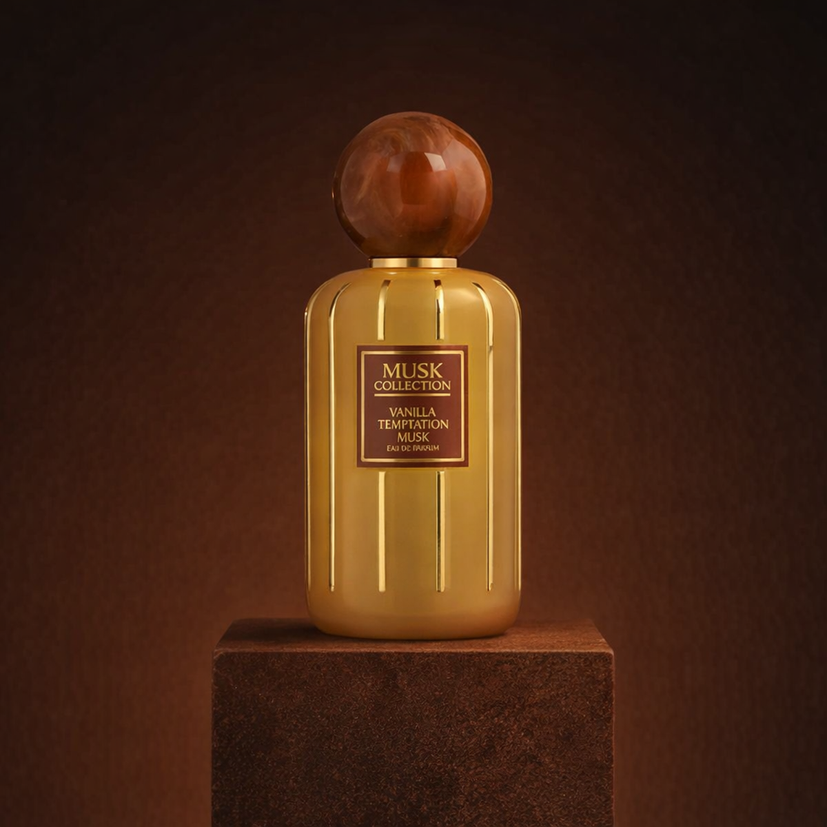 Flavia Musk Collection Vanilla Temptation Musk EDP upright pedestal gallery showcase