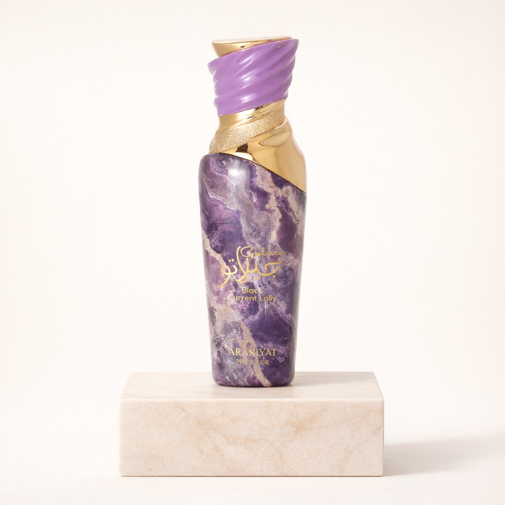 Arabiyat Prestige Gelato Black Current Lolly EDP for Women upright pedestal gallery showcase