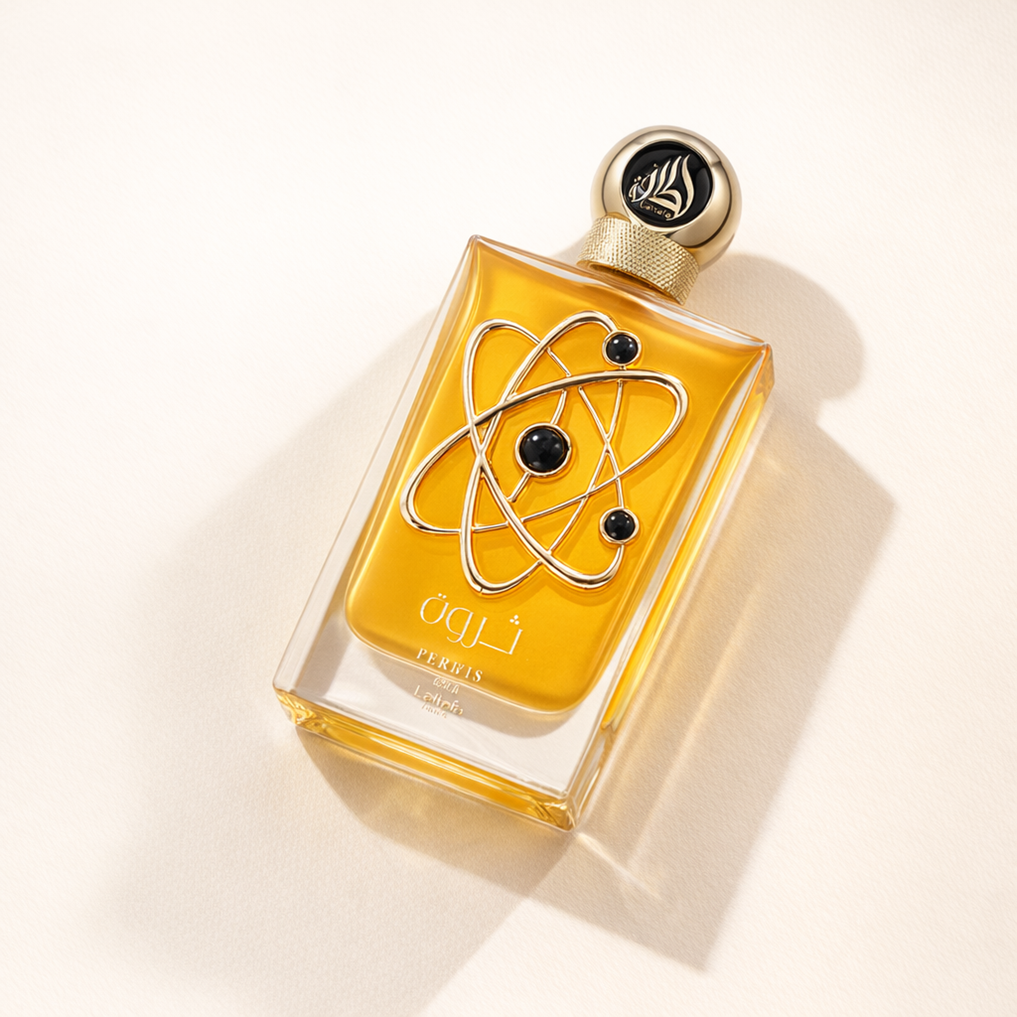 Lattafa Pride Tharwah Gold EDP For Women angled still-life gallery showcase