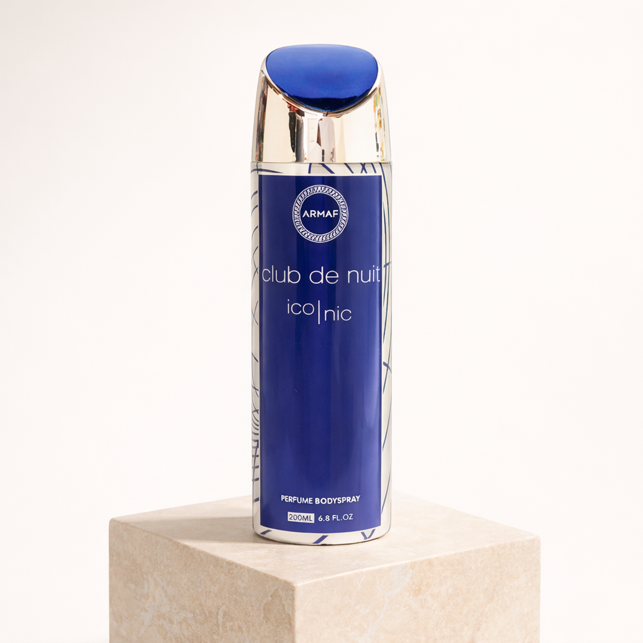 Armaf Club de Nuit Blue Iconic Body Spray upright pedestal gallery showcase