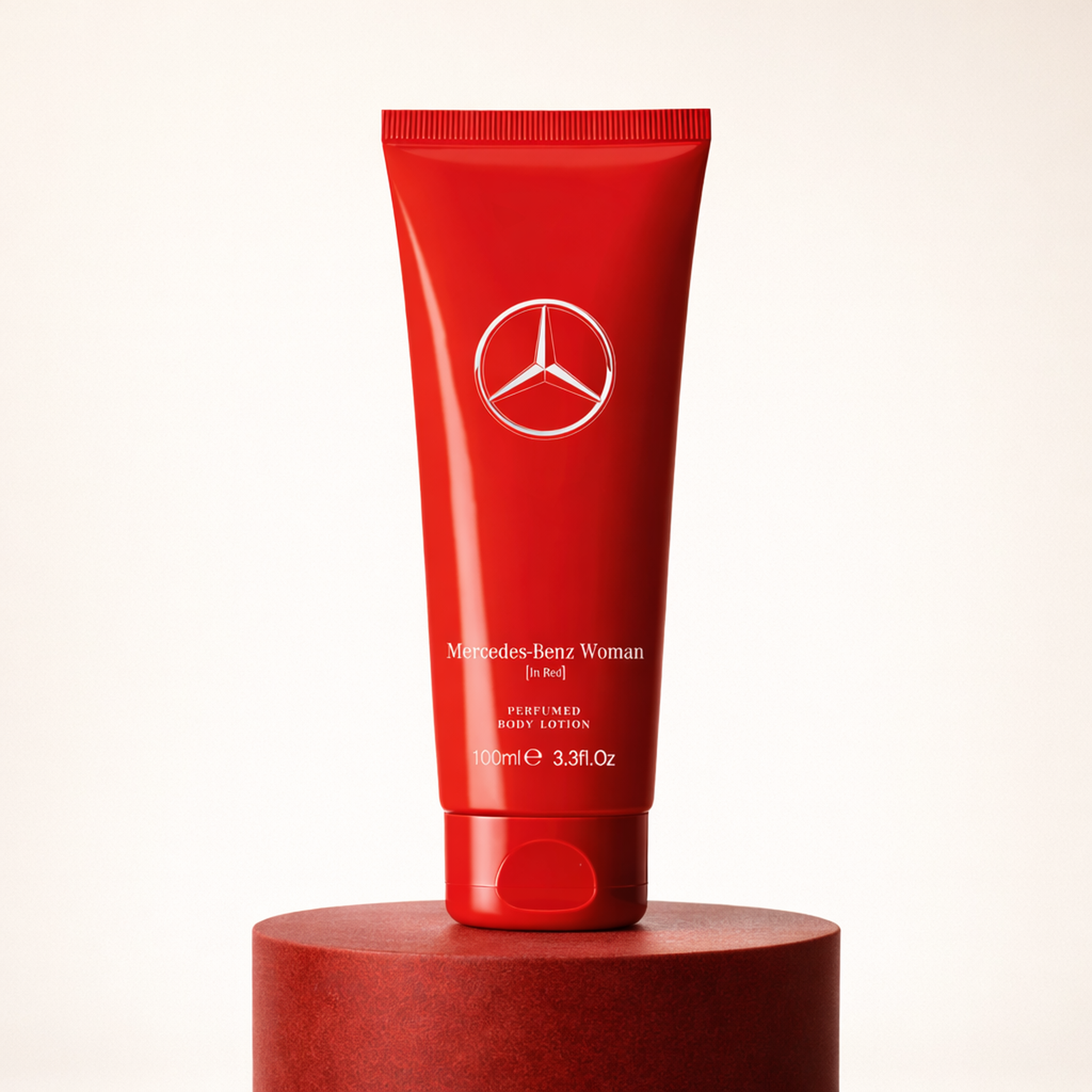 Mercedes Benz In Red Woman Body Lotion upright pedestal gallery showcase