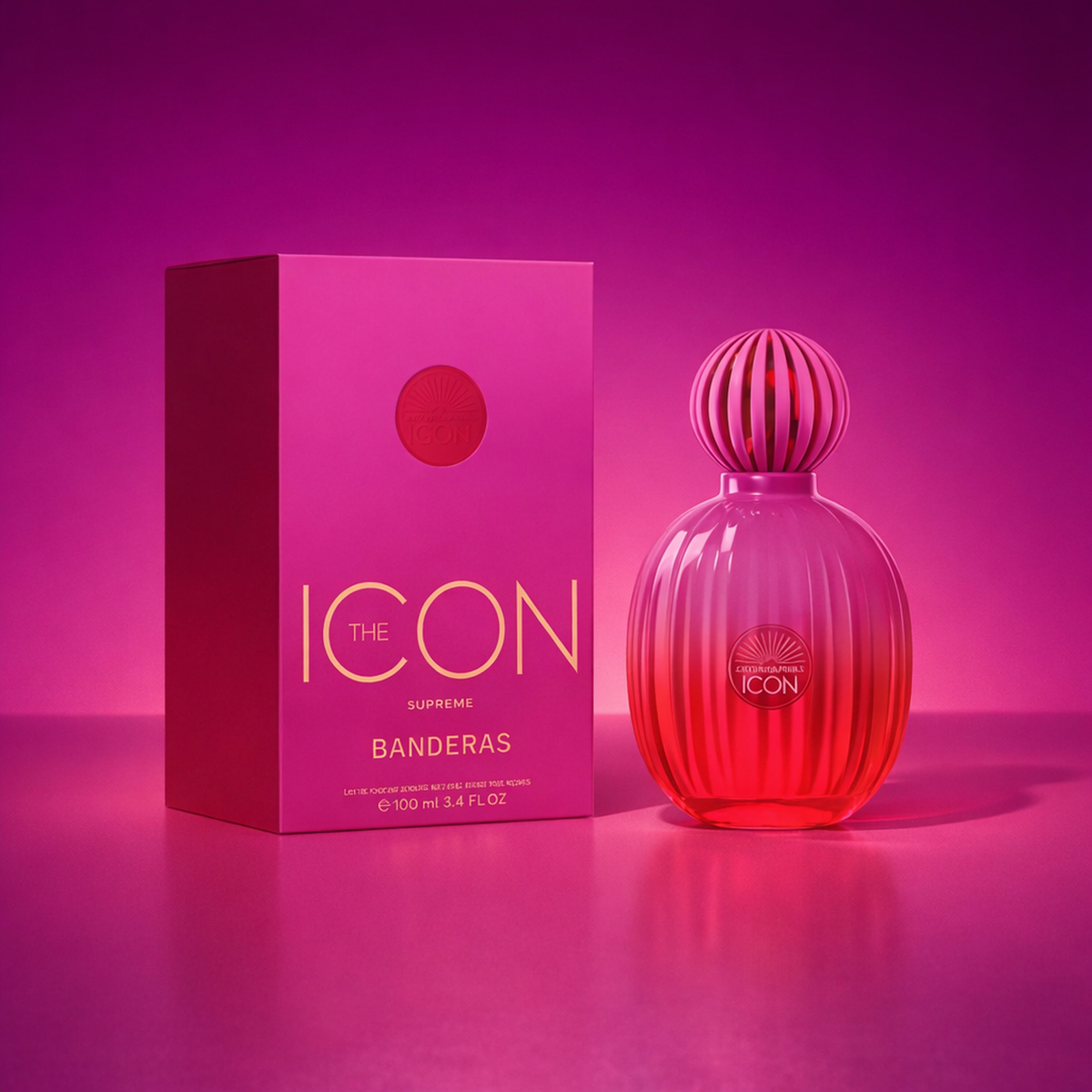 Antonio Banderas The Icon Supreme Intense EDP Intense For Women packaging product shot gallery showcase